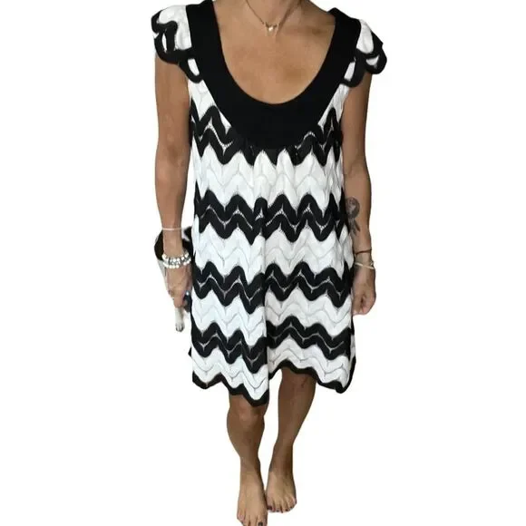 christopher deane Dress - Size Small, vintage, beautiful scalloped black & white - Picture 7 of 14